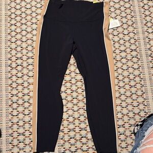 Stylish Women's Black Leggings with Tan Stripes